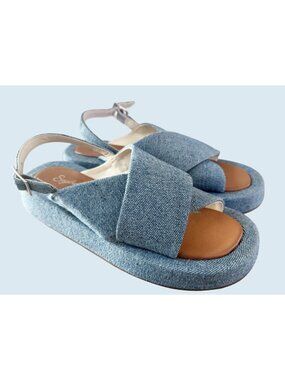 SEYCHELLES Just For Fun Platform Blue Denim Sandals Size 8.5